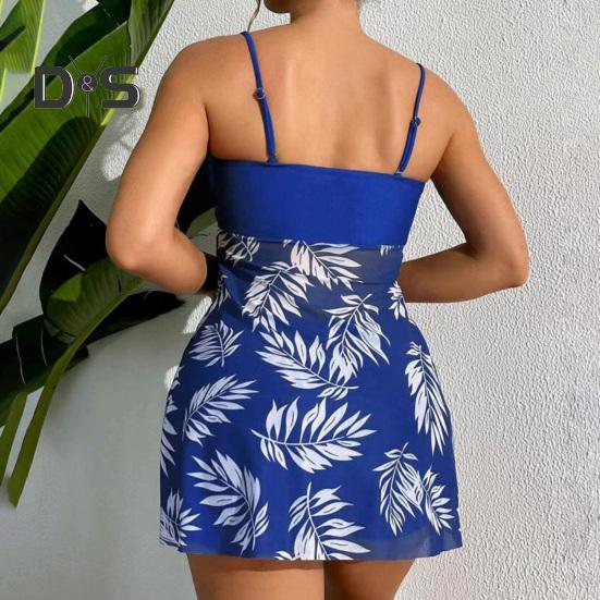 2Pcs/Set Tankini Set Adjustable Straps Padding Underwire Bandeau Tops Boxer Briefs Set Mesh Splicing Design Beach Swimwear