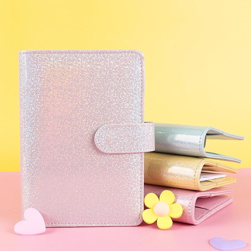 Macaron Glitter Farbe A6 PU Leder DIY Binder Notebook Abdeckungen Tagebuch Bücher Zeitplan Papier Abdeckungen Schule Schreibwaren