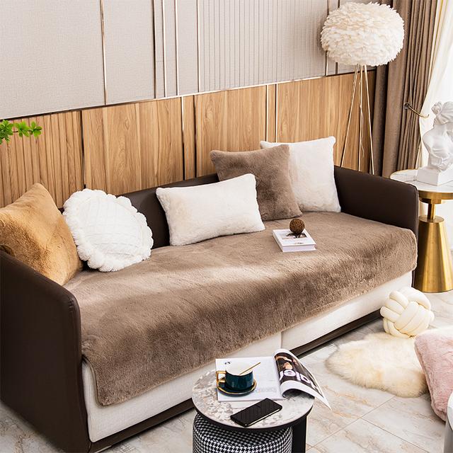 Winter Thick Rabbit Velvet Sofa Cushion Super Soft Chaise Lounge Couch Cover Sofa Towel Non -Slip Couch Slipcovers Home Decor