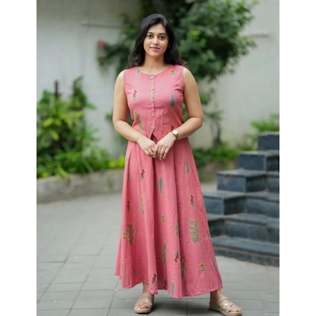 Women's Printed Cotton Top with Skirt Set Indian Bollywood Casual Wear Kurti Set