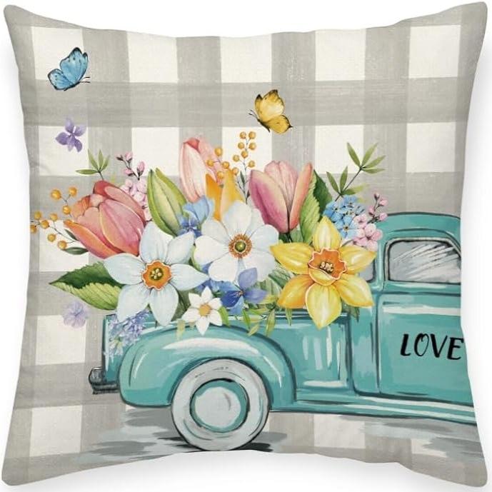 Frühlings- und Sommerblumen, Blumenkunst, Leinenkissenbezüge, Autositze, Lendenkissen, Kissen