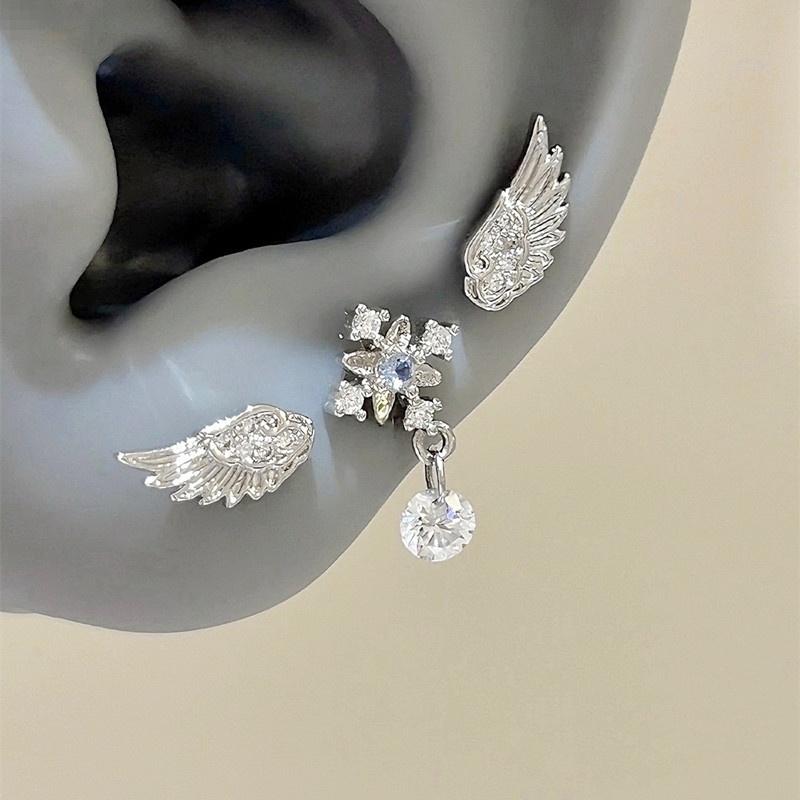 

3 шт. Винтажные Серьги-гвоздики с Цирконами и Хрусталем в виде Крыльев, Роскошные Блестящие Серьги-крылья Ангела, Серьги Серебристого Цвета, Женские Украшения, Подарки ONESIZE