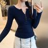 Henley Collar Cable Knit Slimming Base Layer Top for Women - Autumn/Winter Elegant Slim Fit Long Sleeve