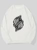 Men's White Flame Graphic Oversized Sweatshirt - Casual Round Neck Sweater,Machine Washable Solid Color Top for Casual Attire & Layering