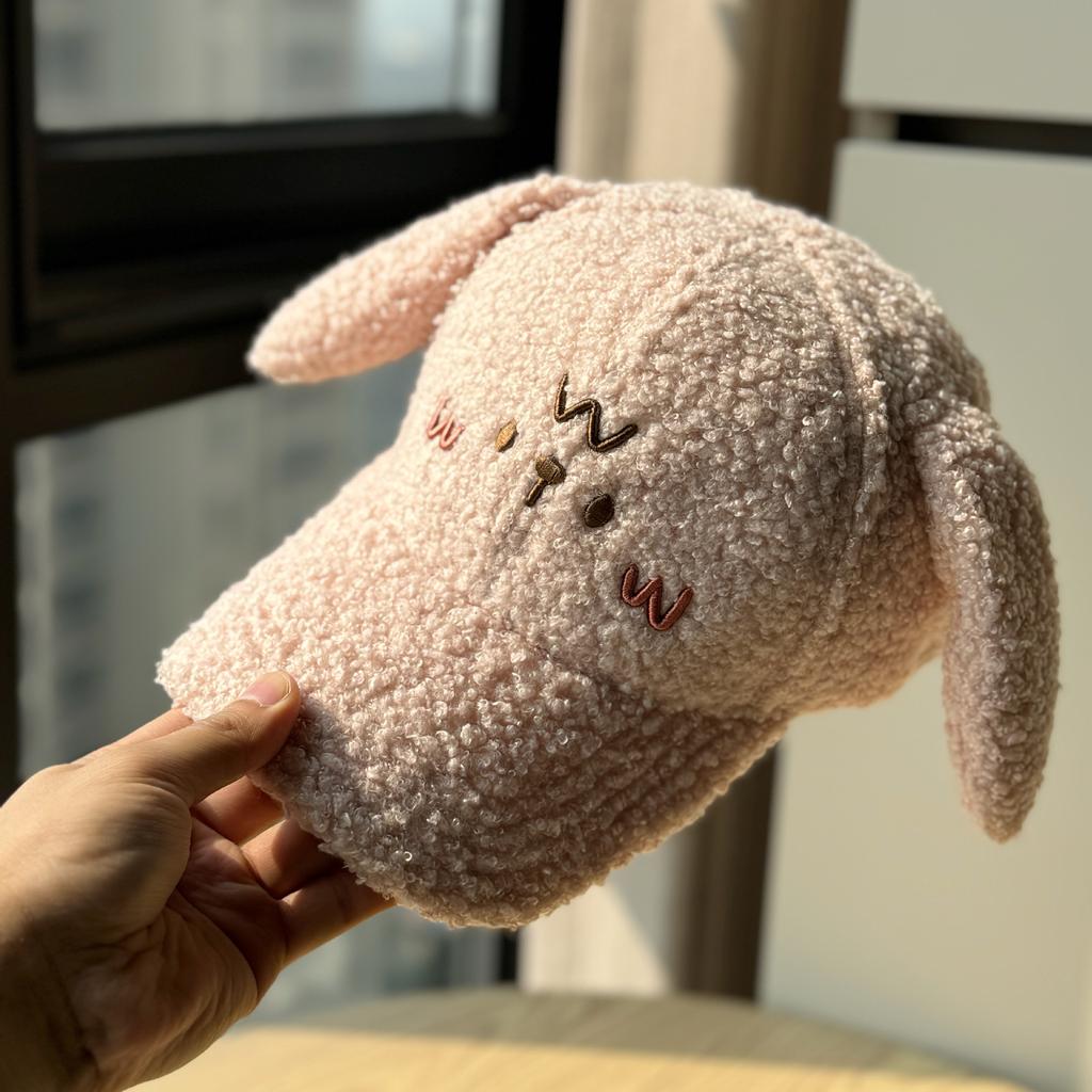 Korean-style women's autumn and winter lamb wool baseball cap, makes the face look smaller, with cute long ears, versatile and warm, suitable for