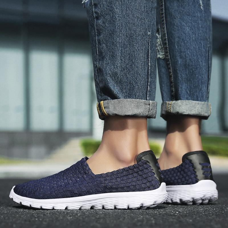 Summer Men Sneakers Black Braid Beach Sports Shoes Casual Slip On Flats