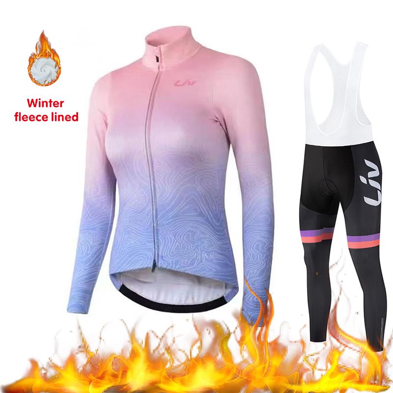 Winter Cycling Sportswear Set Women's Cycling Jersey Cycling Bib Warm 2026 Velvet Warm Cycling Suit Set Windproof Cycling Jacket Cycling Pants
