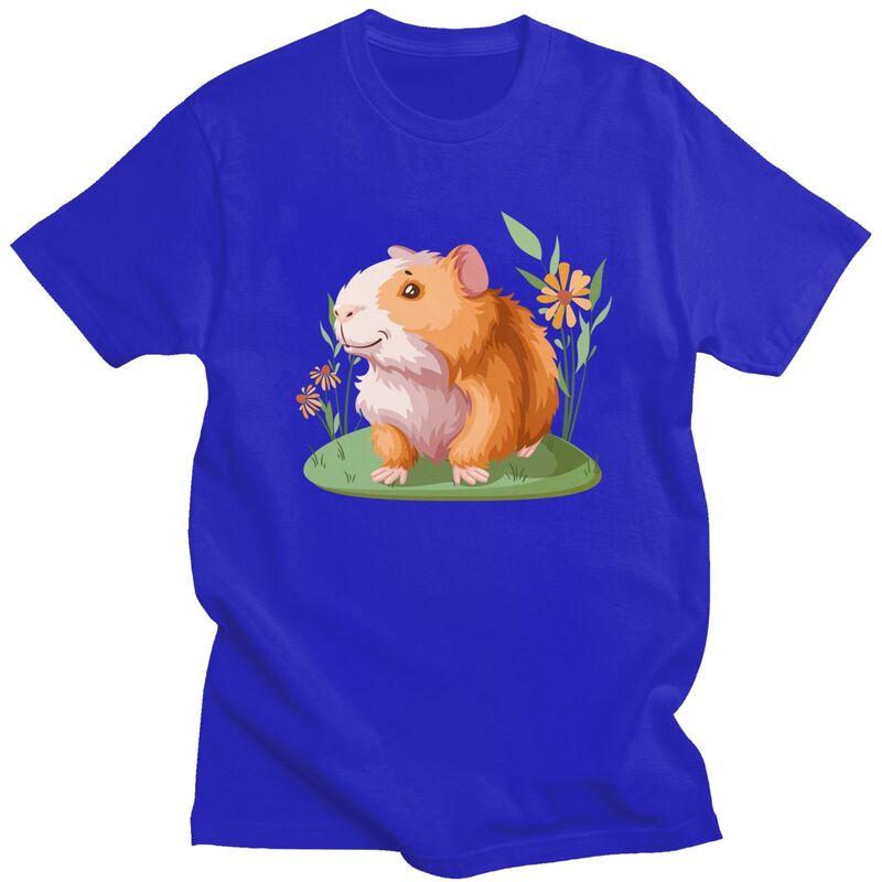 Custom Kawaii Guinea Pig Flower T Shirt Men Pet Animal Tshirts Casual Tee Tops Pure Cotton Oversized Tshirt Merch