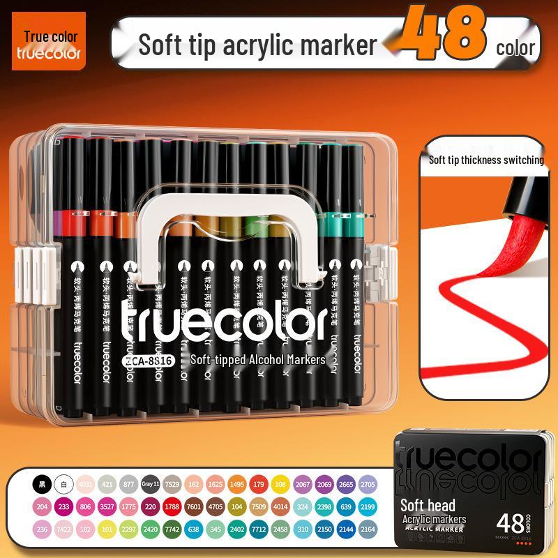 Black Barrel Soft Tip Acrylic Marker Set for Primary School Art