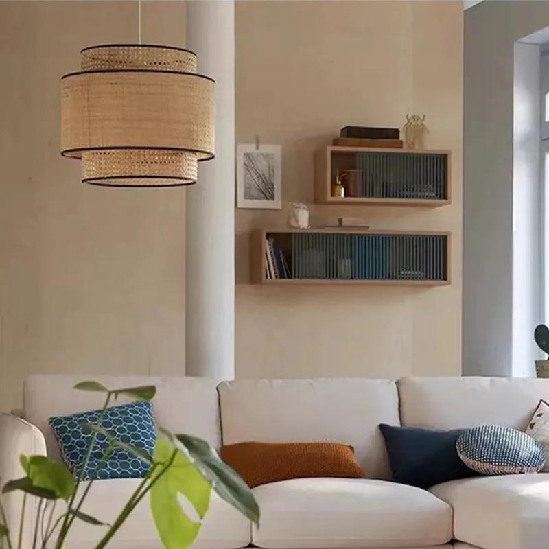 Natural Wicker Rattan Pendant Light Fixtures Chinese Style Bamboo Hanging Lampshades for Home Living Room Bedroom Decor Lighting