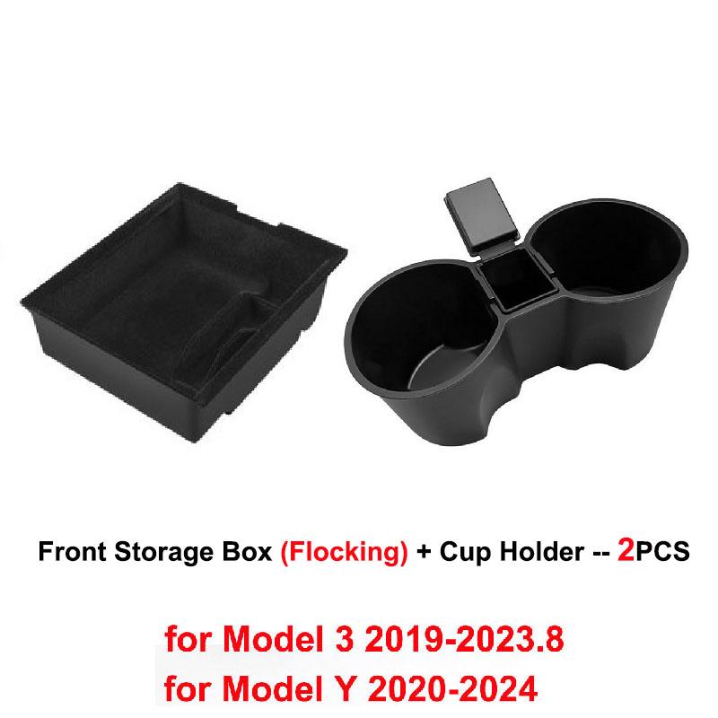 Center Console Storage Box For Tesla Model 3 2023 Model Y 2020-2024 Hidden Car Armrest Front Rear Organizer Flocking Layer Slide