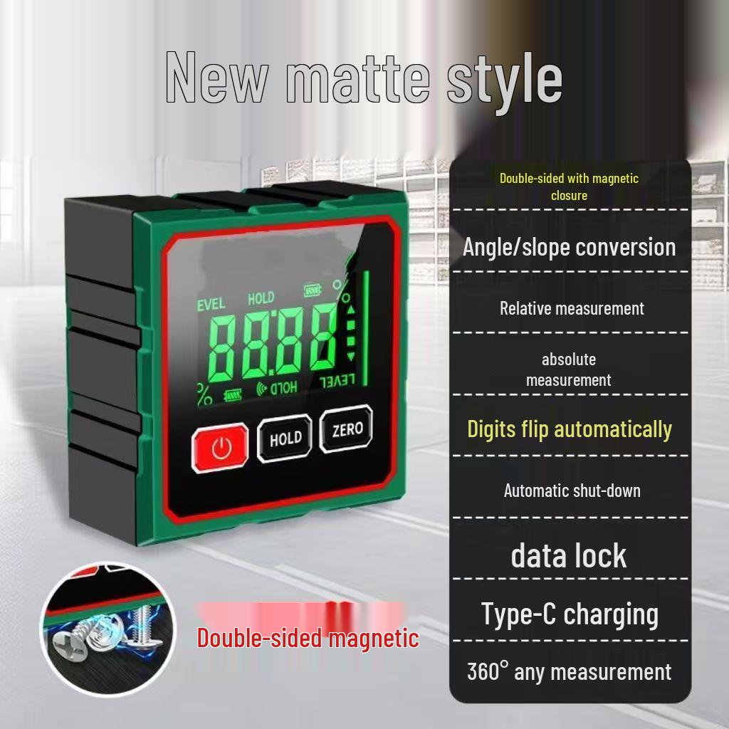 High-Precision Digital Inclinometer with Magnetic Display and Mini Protractor Level