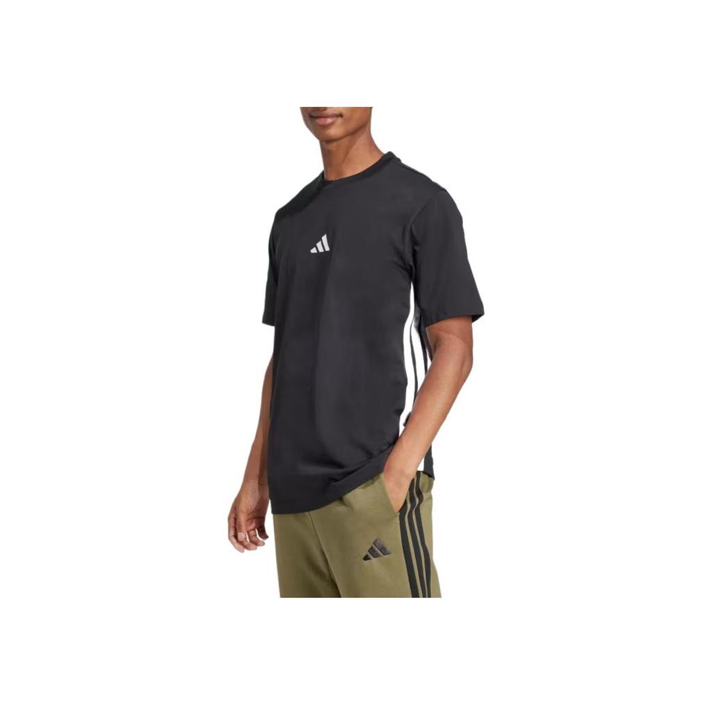 Adidas Essential Striped Comfortable Breathable Skin-Friendly Soft Short Sleeve T-Shirt Men Tops Black JD1906