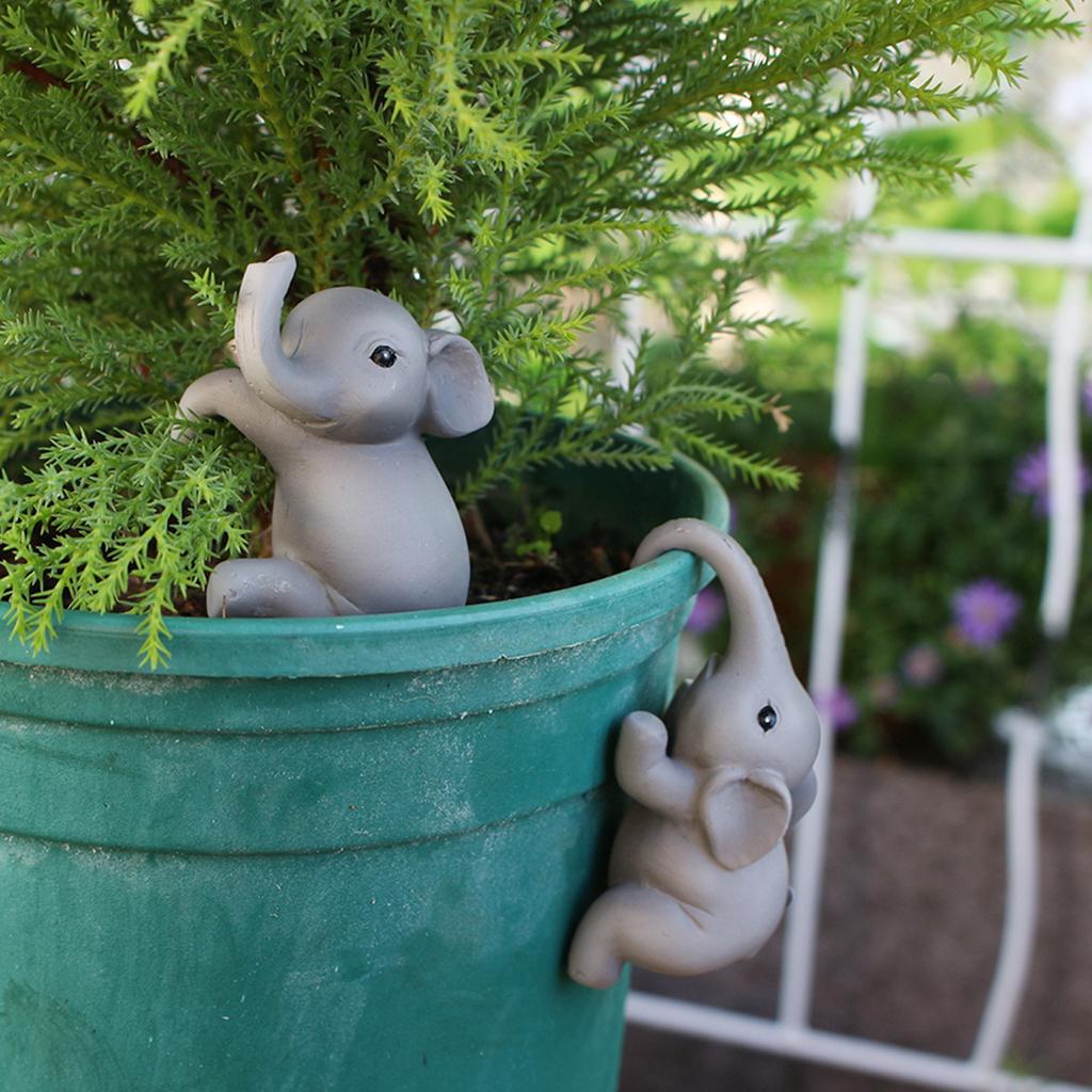 2pcs Elephant Flower Pot Ornaments Cute Hanging Flower Pot Decoration Pendant Cartoon Animal Statue Outdoor Garden Bonsai Decor
