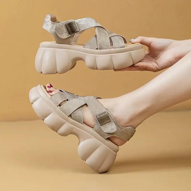 Fashion Roman Sandals Women‘s 2024 Summer New Ultra-light Thick Sole Woven Fashion Hollow Increase Comfortable Casual Pig Shoes Women's