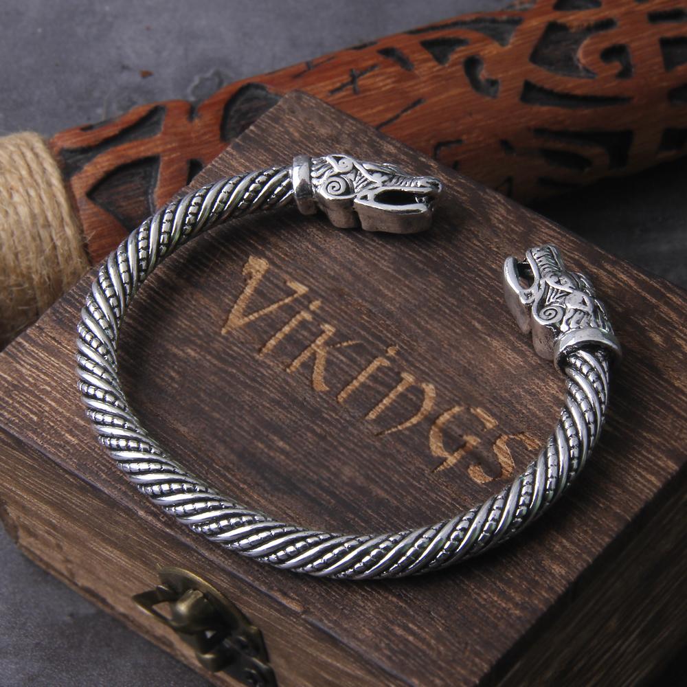 Adjustable Nordic Viking Dragon Bracelet for Men with Wooden Box Stylish Wristband Cuff