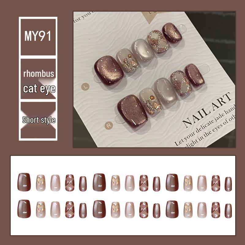 Chasing Light Cat's Eye Crystal Nails: Handmade, Detachable, Flash Diamond Design for Trendy, Stylish Looks.