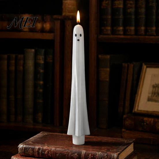 Décorations d'Halloween à piles Fantôme Bougies Coniques Sans Flamme, Lumière de Bougie Vacillante avec Veilleuses de Forme Unique Télécommande, Cire Véritable 3D