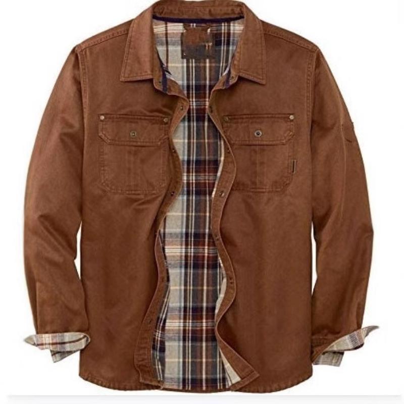 Men's Long Sleeve Casual Plaid Shirt with Button-Down Collar and Chest Pockets, Multiple Color Options