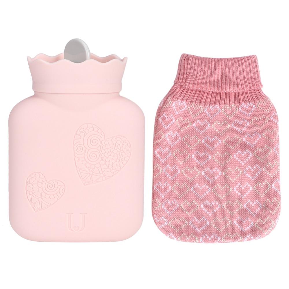 Durable Silicone Hot Water Bottle Mini Knitted Hand Warmer Fillable Leakproof Uterus Warmer Hand Warming