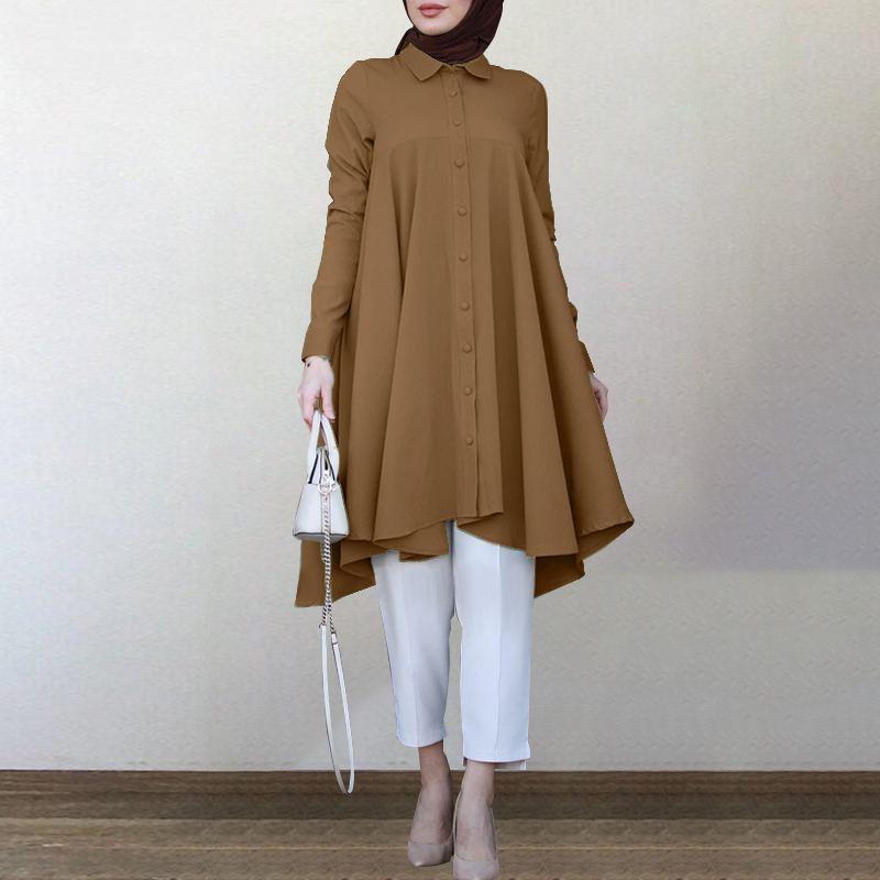 

Мусульманський одяг Жіночі сукні Однотонна сорочка з довгими рукавами Повсякденний кишеньковий халат Мусульман Дубай Мусульманський кафтан Мусульманська блуза з лацканами великого розміру XL хакі