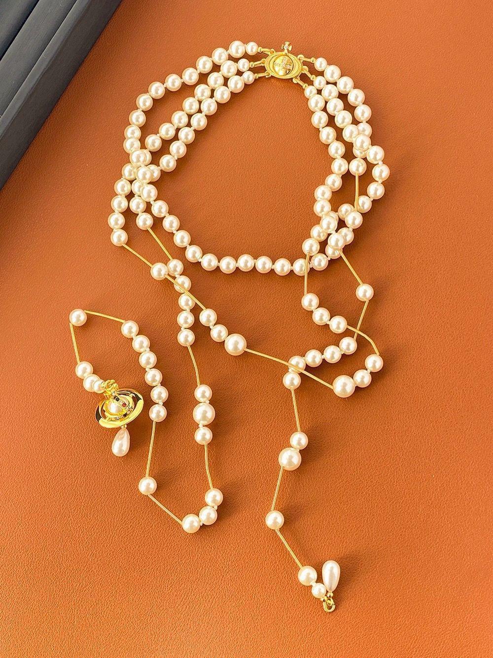 Женское асимметричное ожерелье «Императрица» - Сатурн жемчуг трехслойный дизайн