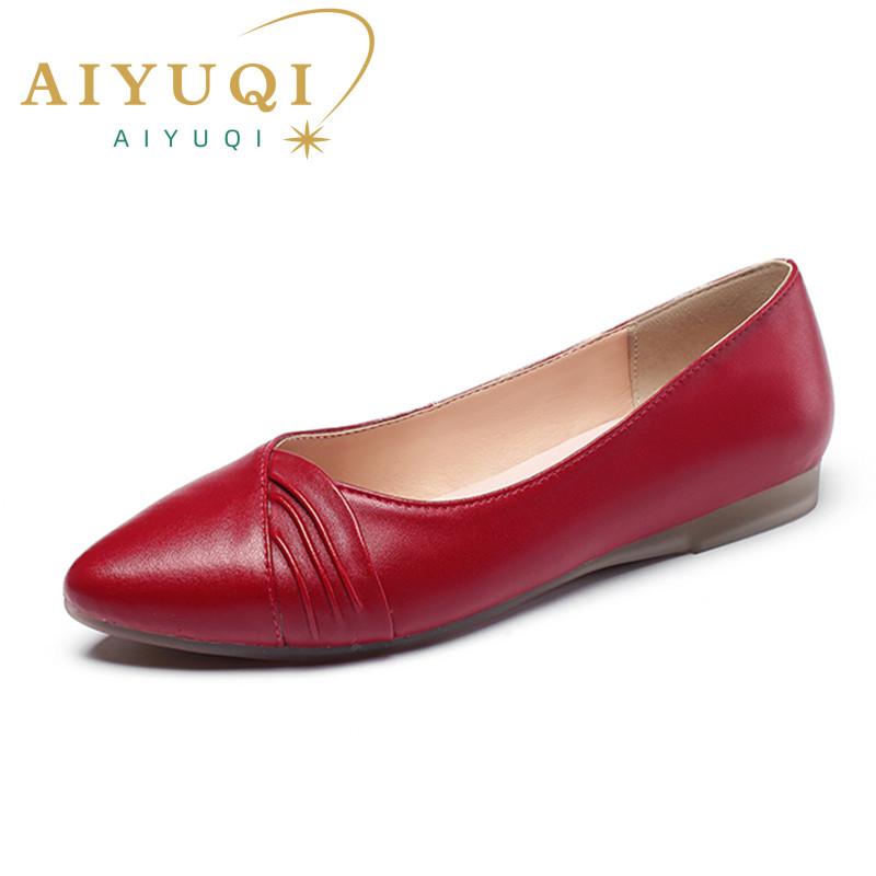 Women Shoes Casual Genuine Leather Spring  New Soft-soled Lightweight Mother Shoes Large Size 35-43 Flat Shoes For Ladies