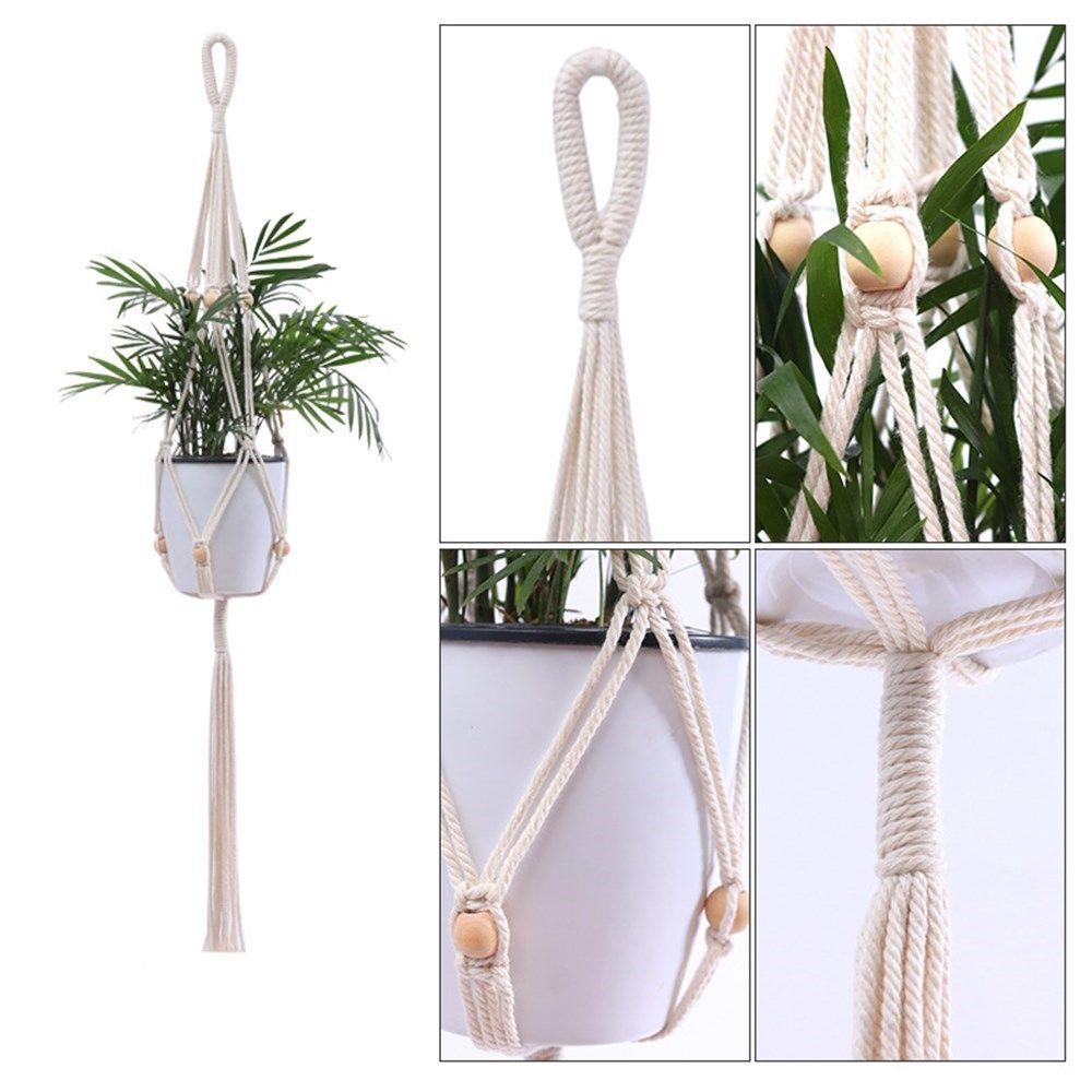 Cotton Macrame Knotted Garden Plant Hanger Planter Basket Rope Hanging Basket Flower Pot Holder