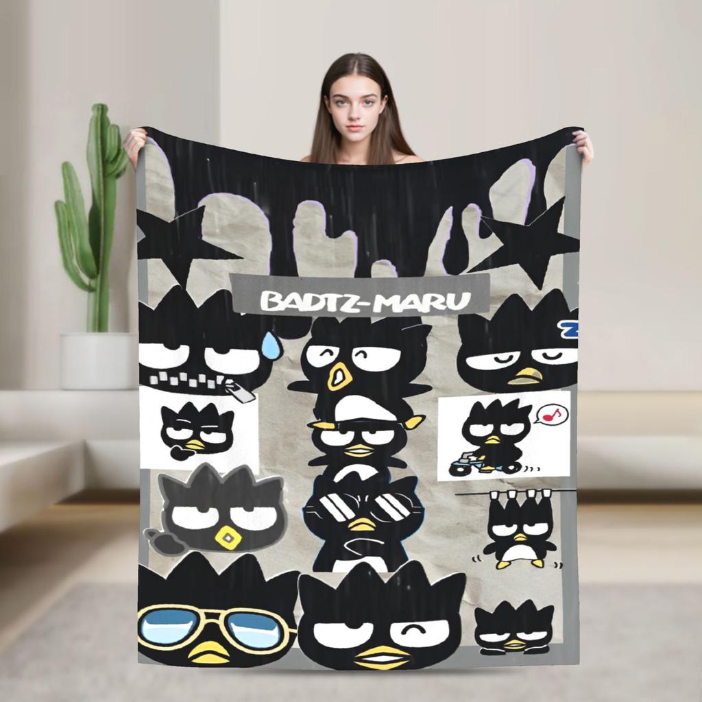 Kawaii Black Penguin Blanket Bad Badtz Maru Super Warm Pattern Plush Throw Blanket For Couch Bed Flannel Bedspread Bed Cover