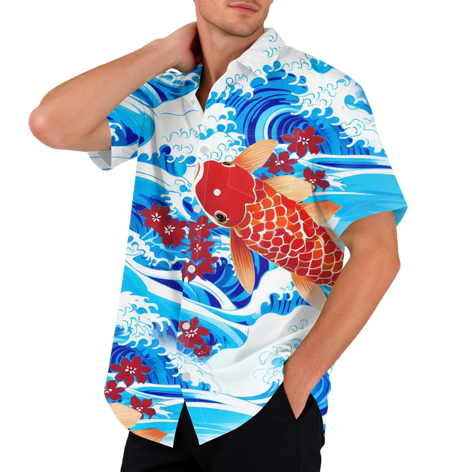 

Hawaiian Print - Men s Casual Short Sleeved Shirt XL червоний