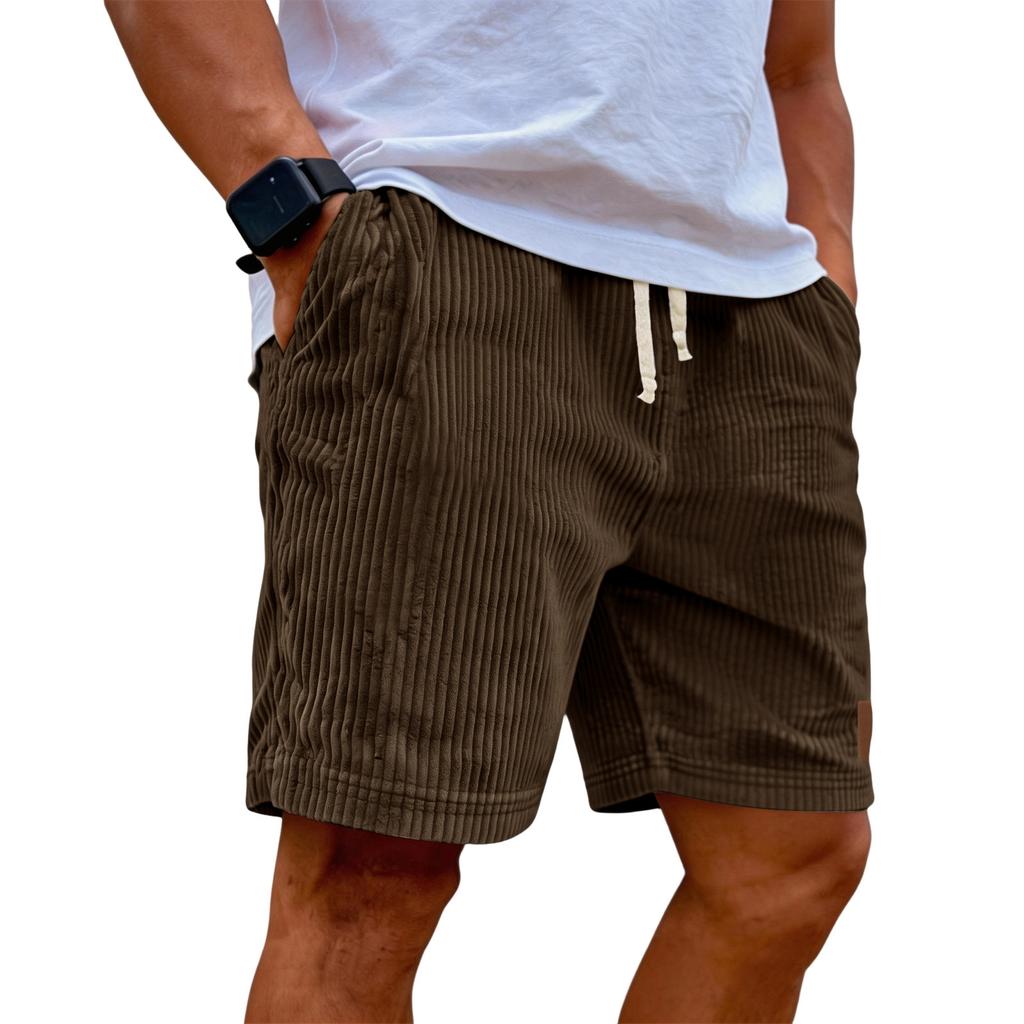 Men's Casual Shorts With Elastic Waist Drawstring And Corduroy Fabric, Stylish Design