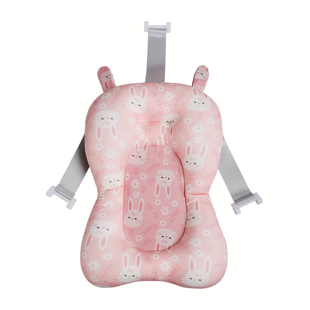 1pc Comfortable Newborn Bath Cushion with Waist and Neck Support Adjustable Cute Cartoon Bear Rabbit Print Design Perfect Gift