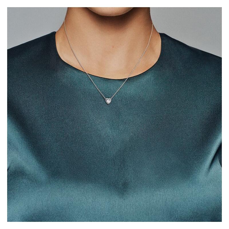 Pandora Noble Heart 925 Silver Necklace Women's 398425C01