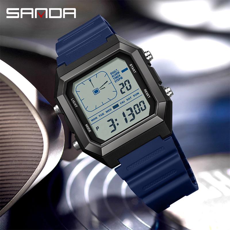 Waterproof Sanda Youth Watch - Simple, Trendy, Square Design with Analog Hands & Light-up Feature