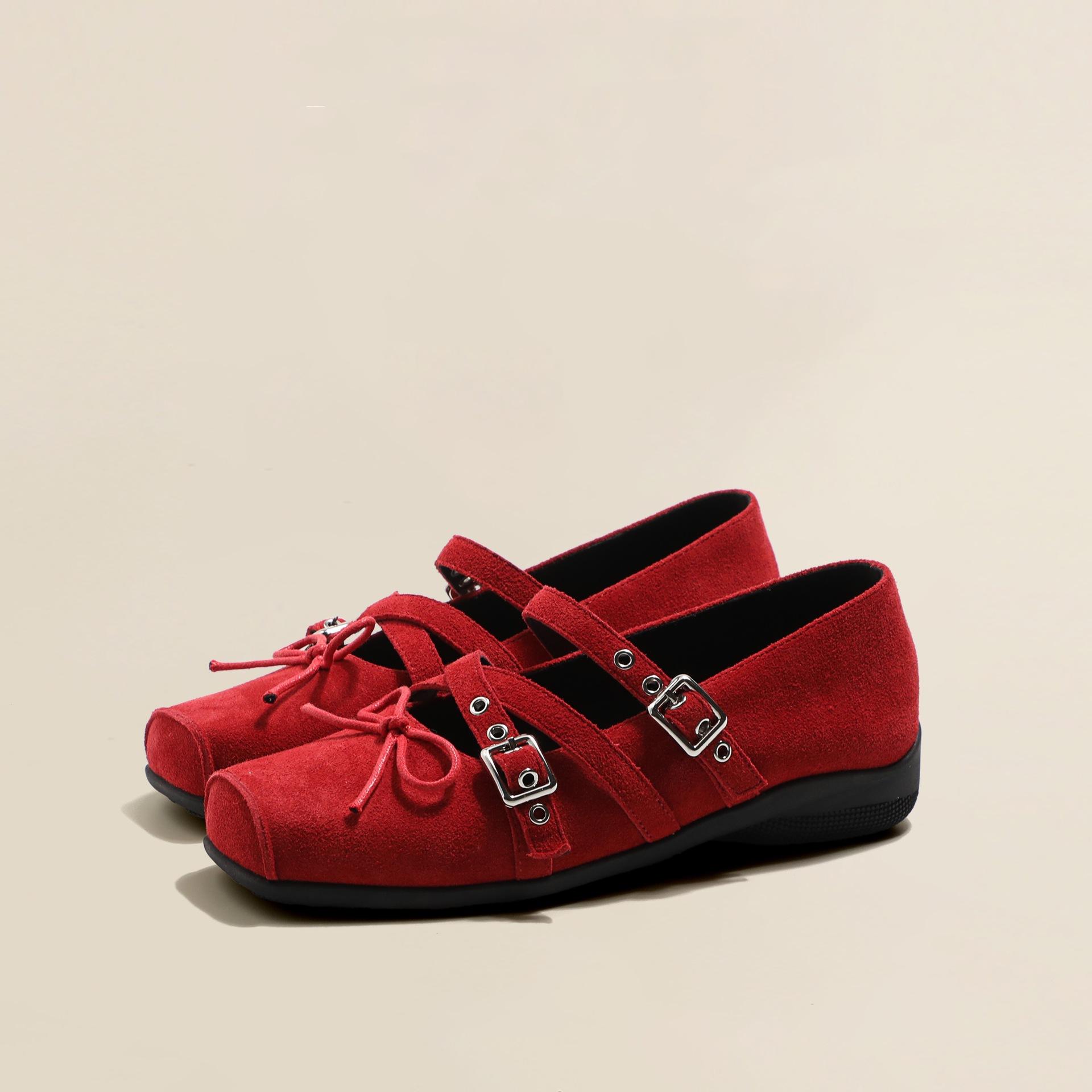 

Soft leather version~ Square head ballet Mary Jane 2025 summer new soft-soled light mouth red small leather shoes Doudou single shoes 35 красный