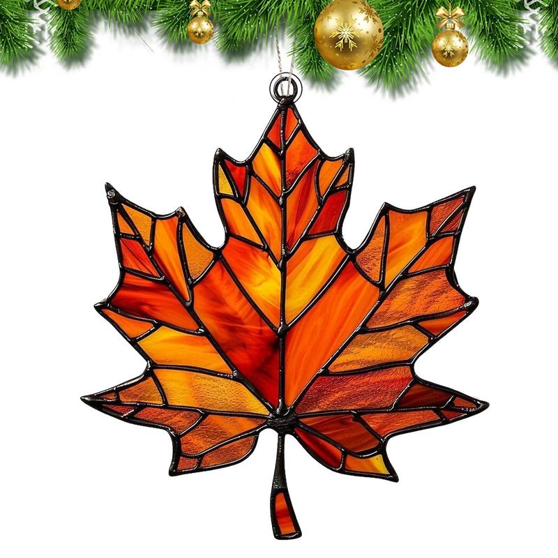 Adorno Colgante Hoja de Arce Acrílica Decoraciones de Hoja de Vidrio de Otoño Adorno Colgante para Ventana Pared para Acción de Gracias Fiesta de Otoño