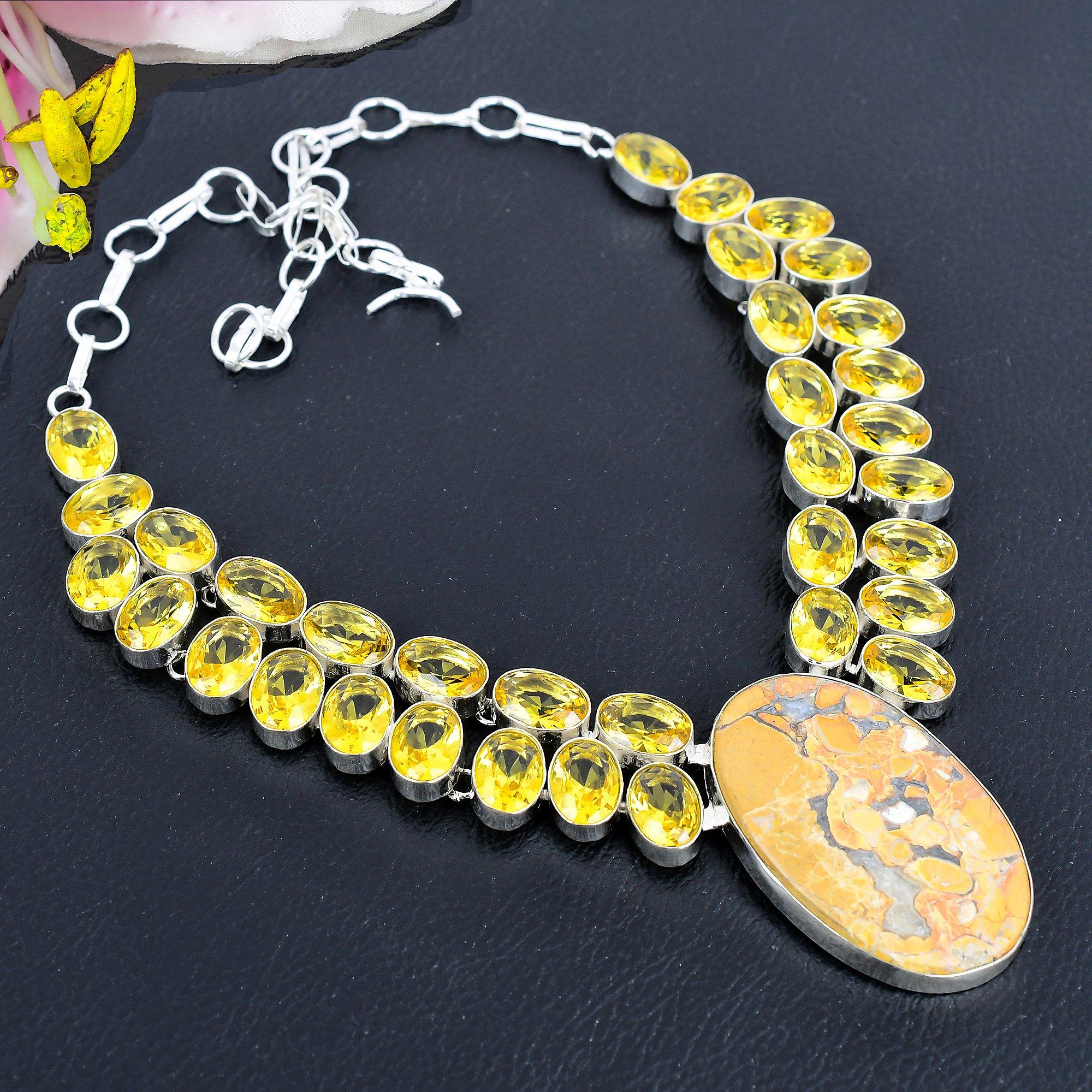 

Maligano Jasper, Citrine Gemstone 925 Sterling Silver Jewelry Necklace 18 KG-1848