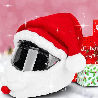 Christmas Motorcycle Headgear Cover & Gloves Plush Protective Santa Claus Motorcycle Helmet Cover Helmet Accessories
