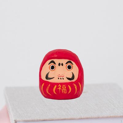 Small Wooden Daruma Doll Japanese Art Sculpture Good Luck Well Wishes Miniature Figurine for