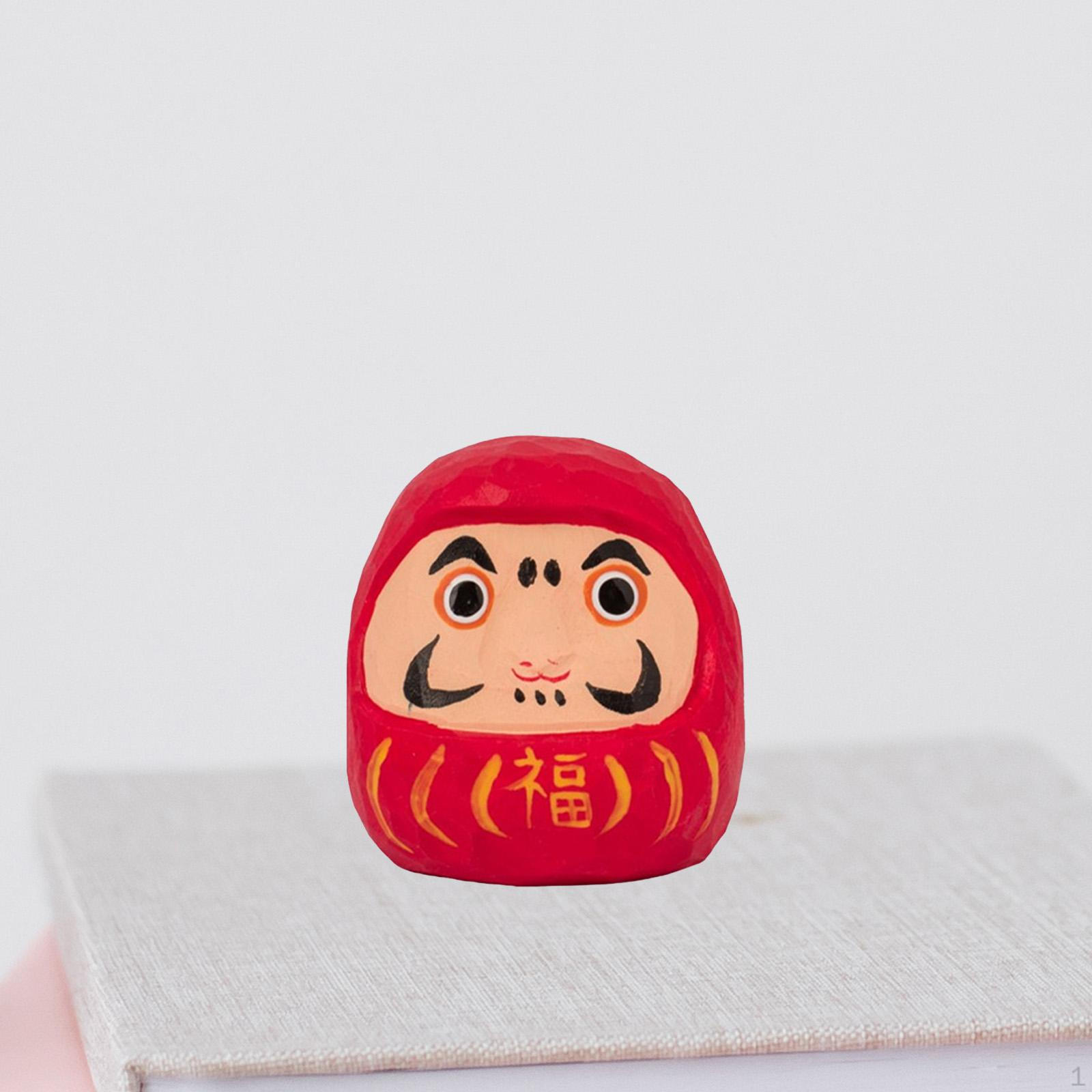 Small Wooden Daruma Doll Japanese Art Sculpture Good Luck Well Wishes Miniature Figurine for
