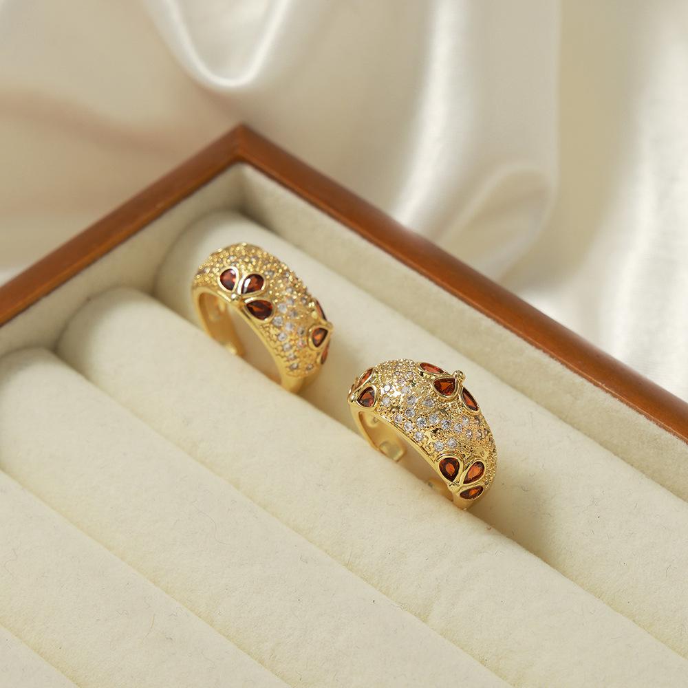Luxurious French Court Style Copper Ring with Colorful Zircon Inlays, Adjustable for Women