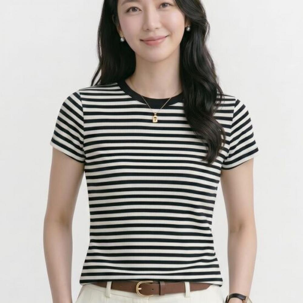 Navava NT3345 Women S caSual Daily STriped Round Neck ShorT Sleeve T ShirT