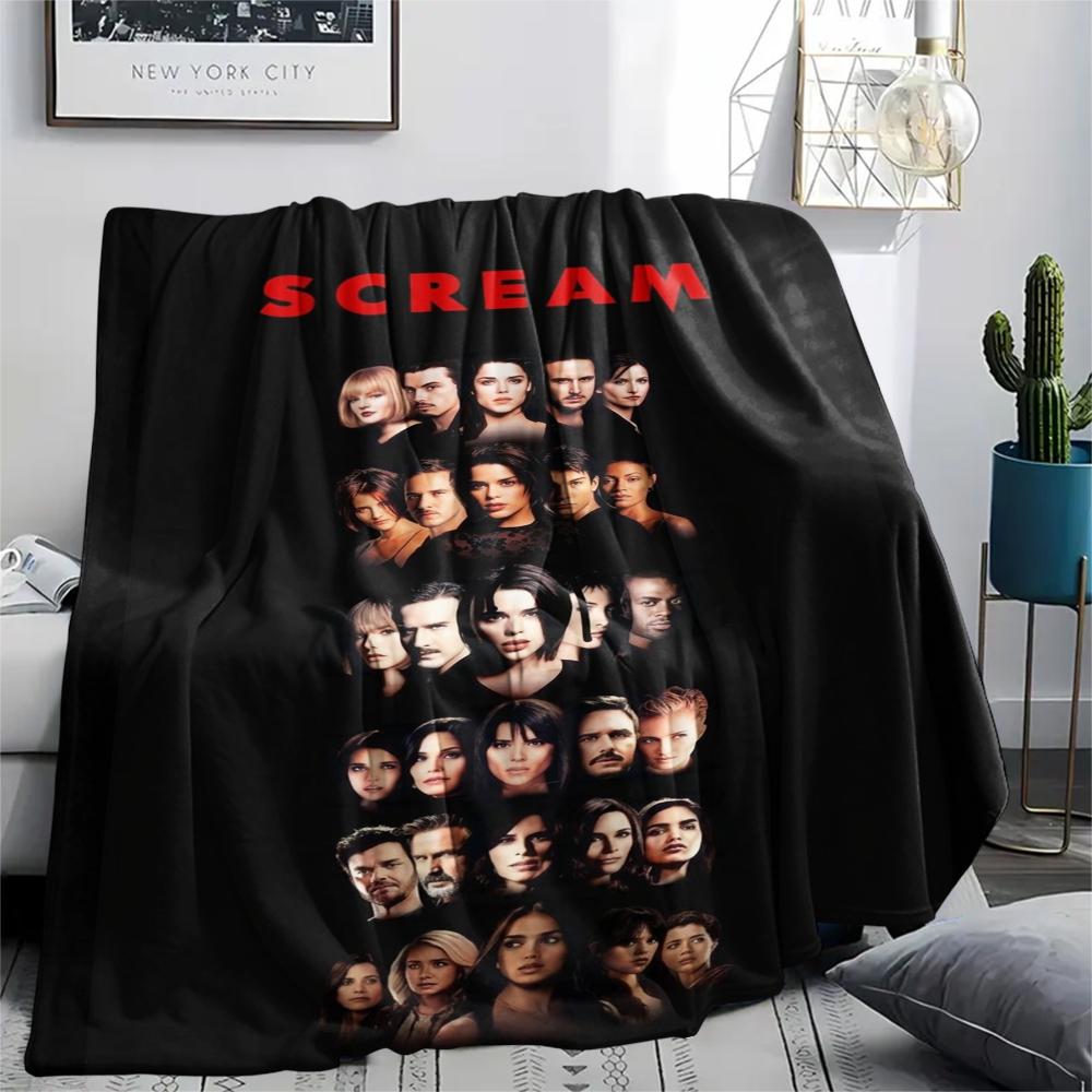 1PC Scream Print Flannel Blanket, High quality Comfortable for All Seasons, Home Decor, Warmth and Comfort, Perfect for Christmas Gifts