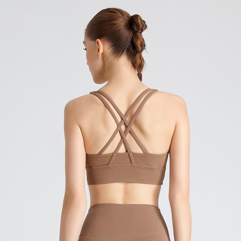 European & American Cross-Back Nude Feel Sports Bra - Women's Shock Absorption Yoga Vest