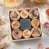 8Pcs Wood Craft Stamp Flower Stamper with Inkpad Scrapbooking Decorative Stamp for Scrapbooking Journal Planner Notebook