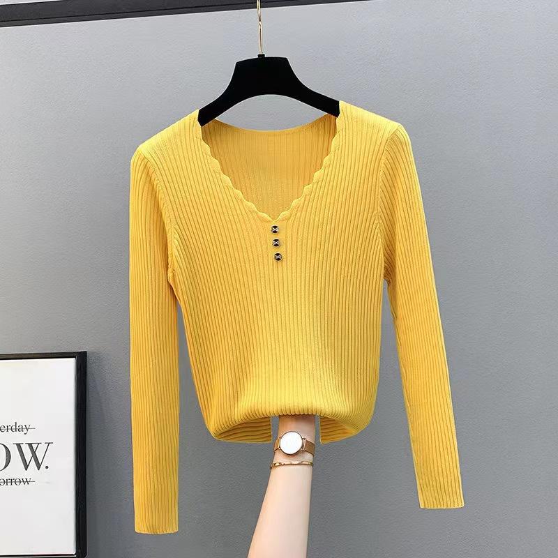 

New Fashion Autumn Ice Silk Long Sleeve Shirt Women Autumn Western Style Slim White Sweater Half Top XL жёлтый