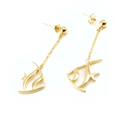 [I9845] - Gold Plated 'Fish' Earrings - 40x15 Mm