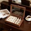 Premium Single-Layer Transparent Jewelry Storage Box - Walnut Color, Large Capacity for Rings, Earrings, and Necklaces, Dustproof Display Tray