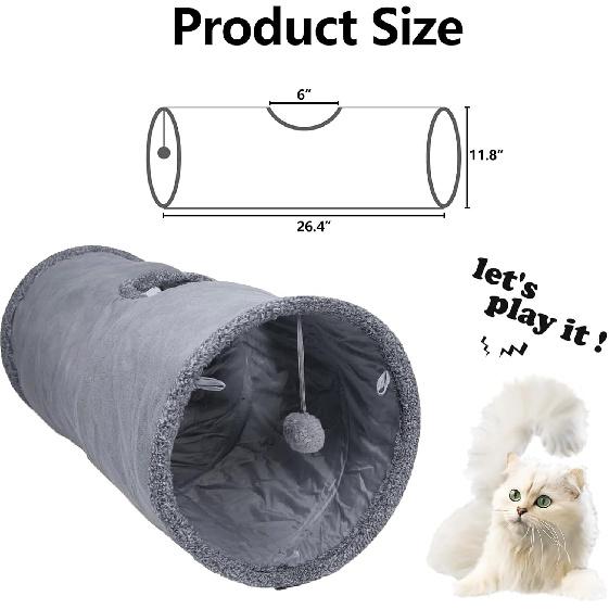 Cat Tunnel, Durable Suede Collapsible Cat Play Tube Toys with Play Ball, Indoor Cat Tunnel for Cat, Puppy, Kitty, Kitten, Rabbit (Small)