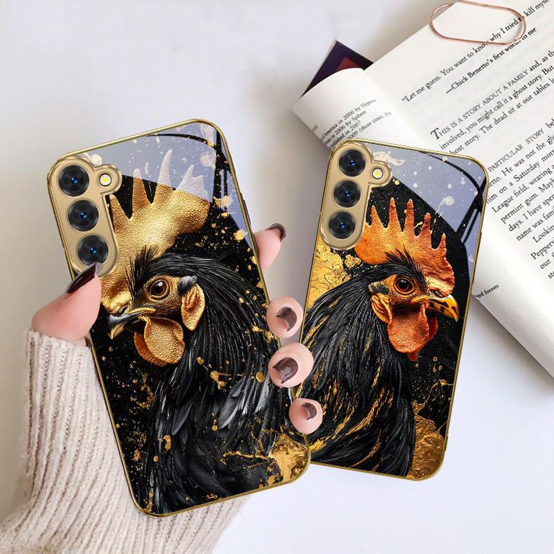 Brave Golden Rooster For Samsung Galaxy S20 FE S21 S22 S23 Plus S24 Ultra S25Ultra S21+ S9+ S22Plus Golden glass phone case